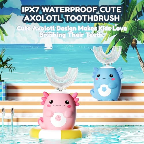 Kids Electric U Shaped Automatic Toothbrush,Cute Axolotl-Age 2-15 Pink Pink Axolotl(age2-15)