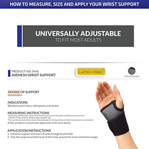 Champion Wrist Wrap Support, Universal Fit, Airmesh Fabric, Grey,