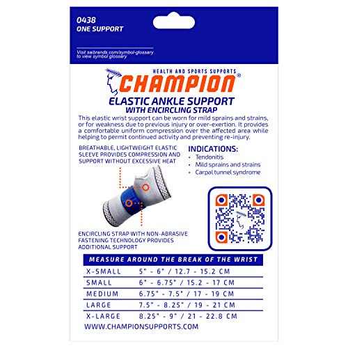 Champion Elastic Wrist Support Compression Sleeve with encircling Strap, Grey, Medium