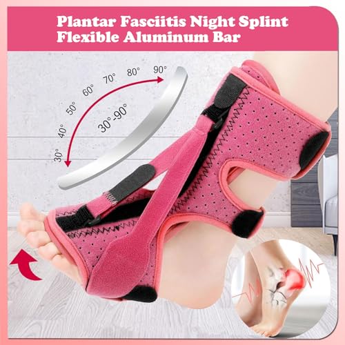 Plantar Fasciitis Night Splint with Massage Ball, Arch Pads & Socks, Adjustable Foot Brace for Achilles Tendonitis, Heel Spur, Foot Drop Relief – Lightweight Night Splint for Men and Women Black
