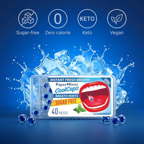 Papermints CoolCaps Breath Mints Sugar Free Peppermint (4 Pack of 40) Mint 4 Boxes of 40 pieces