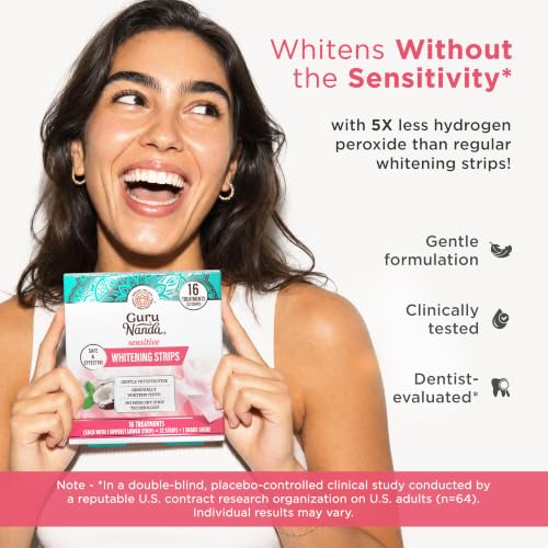 GuruNanda Sensitive Teeth Whitening Strips, Gentle & Safe, 16 Day Treatment 32 Count (Pack of 1)