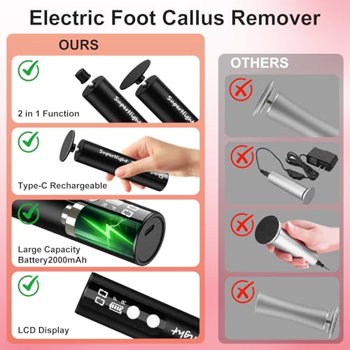 Cordless Electric Foot Callus Remover, 2 in 1 Electric Foot Nail File