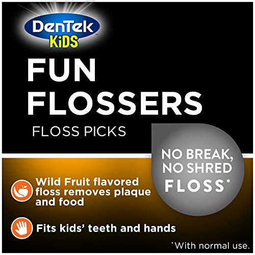 DenTek Triple Clean Advanced Clean Floss Picks, No Break & No Shred Floss, 150 Count, 6 Pack & Kids Fun Flossers, Wild Fruit, 90 Count