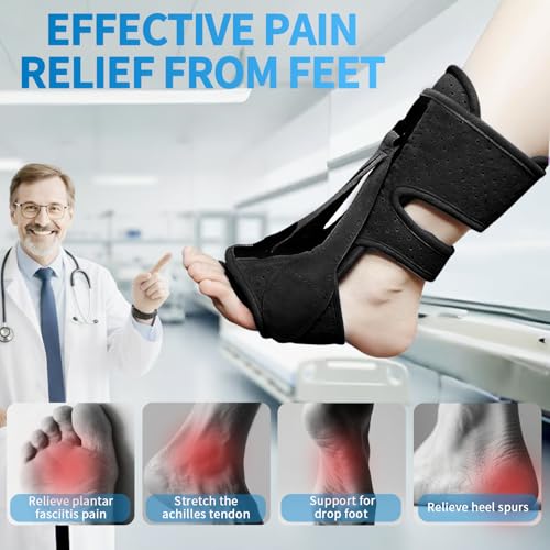 Plantar Fasciitis Night Splint, Adjustable Planters Facetious Orthotic, 3 straps Drop Foot Brace, Night Splint for Plantar Fasciitis for Men Women , Achilles Tendonitis Support & Pain Relief, Black
