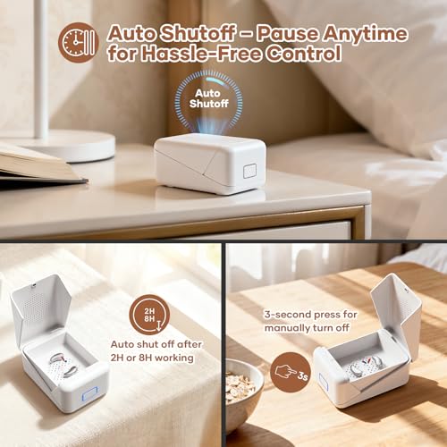Vivtone DC03 Hearing Aid Dryer – 104°F Constant Heat Dehumidifier with UV LED, 2 / 8 Hour Auto Dry Modes – Portable Dry Box for Hearing Aids, AirPods & in Ear Devices White