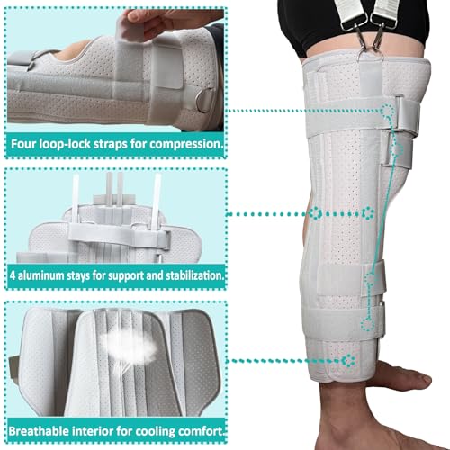 Three-Panel Knee Immobilizer & Stabilizer - Leg Support Splint for Knee Pre-and Postoperative Injuries & Instabilities - Straight Leg Brace with Shoulder Strap to Prevent Sliding (12") 12”