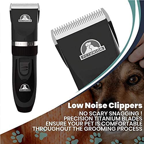 Pet Union Professional Dog Grooming Kit - Cordless Low Noise Dog Clippers for Grooming Thick Coats - All Pet Safe Cat Hair Trimmer - Pet Grooming Kit Includes Dog Hair Clippers, Nail Trimmer & Shears Gunmetal - BeesActive Australia