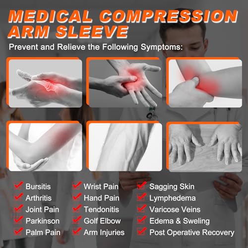 Hiball Lymphedema Medical Compression Arm Sleeve with Gauntlet, 20-30 mmHg Graduated Compression Full Arm Support for Women Men, Long Pressure Arm Hand Brace for Arthritis, Bursitis, Edema, Nerve Pain Black (Single) X-Large