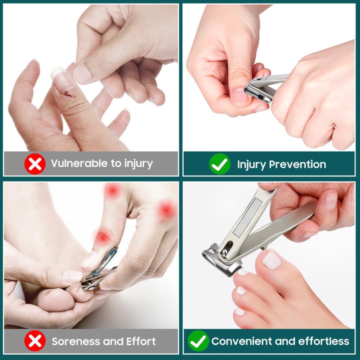 Nail Clippers for Seniors, 360 Degree Rotary Fingernail and Toenail Clippers with Long Handle Ultra Sharp Sturdy Stainless Steel Heavy Duty Large Toe Nail Clippers for Thick Nails Built-in Nail File As Shown 2