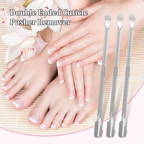 15 Pieces Stainless Steel Cuticle Pusher and Cutter, Double Ended Cuticle Cleaner Remover Metal Manicure Pedicure Nail Tools for Fingernails, Toenails