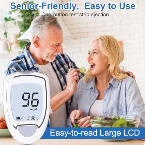 Glucose Monitor Kit, Blood Sugar Monitor with 50 Test Strips & 50 Lancets for Diabetes Testing, High Accuracy Blood Glucose Meter with Auto Eject, No Coding & Large LCD for Seniors, Glucometer Diabetes Testing Kit for Travel & Home Use