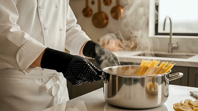 Heat-Resistant Oven & BBQ Gloves – Non-Slip Silicone Dotted Gloves - One Size Fits Most – Ideal for Oven, Grill, Baking & Cooking - Black