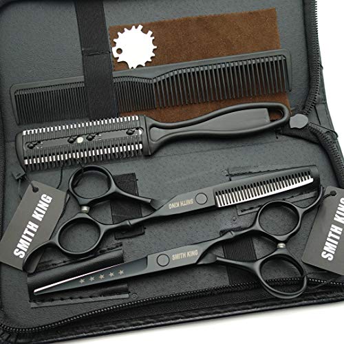 6.0 Inches Hair Cutting Scissors Set with Combs Lether Scissors Case,Hair cutting shears Hair Thinning shears For Personal and Professional (Matt black) 6.0 Inch Matt Black