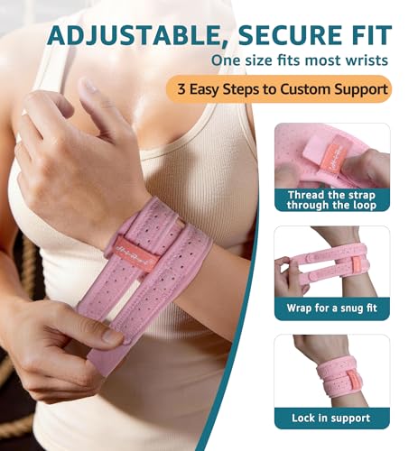 HiRui Wrist Brace for TFCC Tears, Adjustable Wristband Wrist Wraps Support for Fitness Weightlifting Tennis Tendonitis Carpal Tunnel Arthritis Pain Relief, One Size Adjustable (Pink, 2 Pack) Pink, 2 Pack