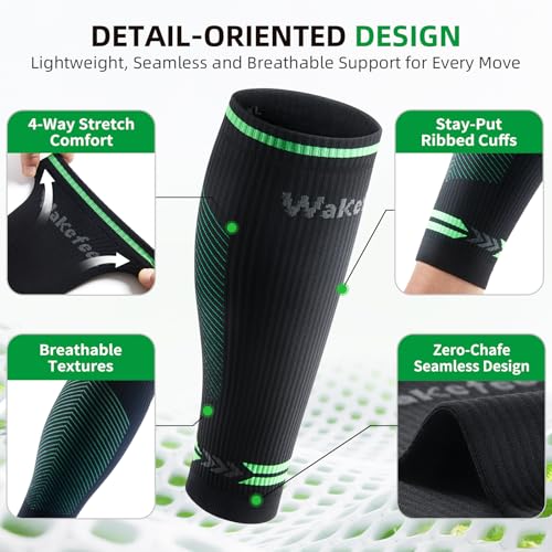 3 Pairs Calf Compression Sleeves for Women & Men 15-20 mmHg, Graduated Compression Socks for Running, Swelling Relief, Shin Splints & Varicose Veins Support, Anti-Slip Leg Sleeves Green L/XL