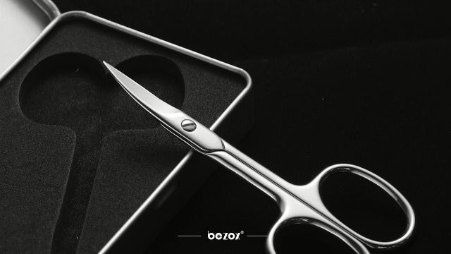 BEZOX Nail Scissors with Sharp Curved Blade - Nail Maintenance Toenail and Fingernail Scissor with Ergonomic Design for Men & Women Shiny Silver