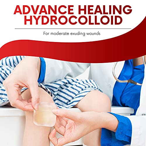 Healqu Hydrocolloid Wound Dressing - 2x2" Thin - Box of 20 Large Bandages - Sterilized Bordered Hydrocolloid Patches for Bed Sores, Abrasions, and More - Waterproof and Absorbent with Protective
