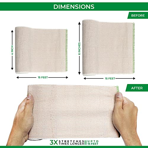 D&H Medical Elastic Bandage Wrap-4 Pack Premium Elastic Bandages with Closure | 2 Rolls of Each Size(4 Inch x 4.6 Meter & 6 Inch x 4.6 Meter),Compression Bandage for Wrist, Calf, Ankle, Foot