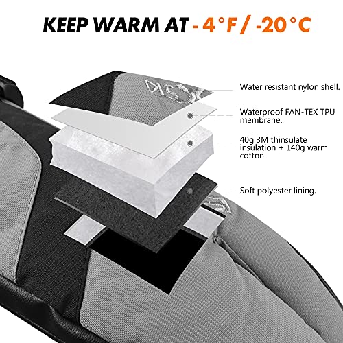 3-Finger Ski Gloves, Waterproof Warm Touchscreen Winter Mens Mittens Grey X-Large