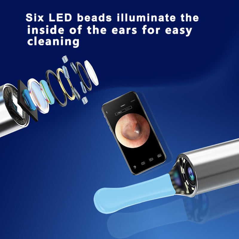Ear Wax Removal,Earwax Remover Tool with Camera,Ear Cleaner with 6 LED Lights Otoscope for iOS & Android,Earwax Removal Kit with 7 Pcs Ear Pick(Including 5 Ear Spoon) - BeesActive Australia