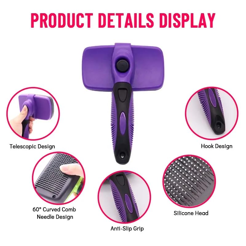 Pet Grooming Kit, 5-Piece Set, Purple and Blue, Includes Self-Cleaning Slicker Brush, Nail Clippers, Grooming Glove, Dematting Comb, Steel Comb - BeesActive Australia