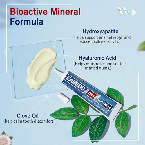 CAREDO Cavity Repair & Oral Comfort Bundle - Hydroxyapatite Toothpaste + Soothing Cream for Gum Swelling, Canker Sores & Sensitive Teeth, Fluoride Free, 3.52 oz + 0.56 oz