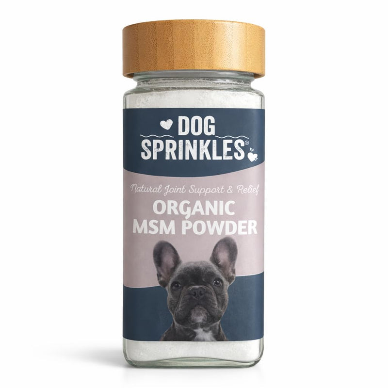 Dog Sprinkles Organic MSM Powder for Dogs, 4+ Months Supply including Glass Sprinkler Jar + Dosing Spoon – For Joint & Mobility Support, Antioxidant Boosting & Inflammation
