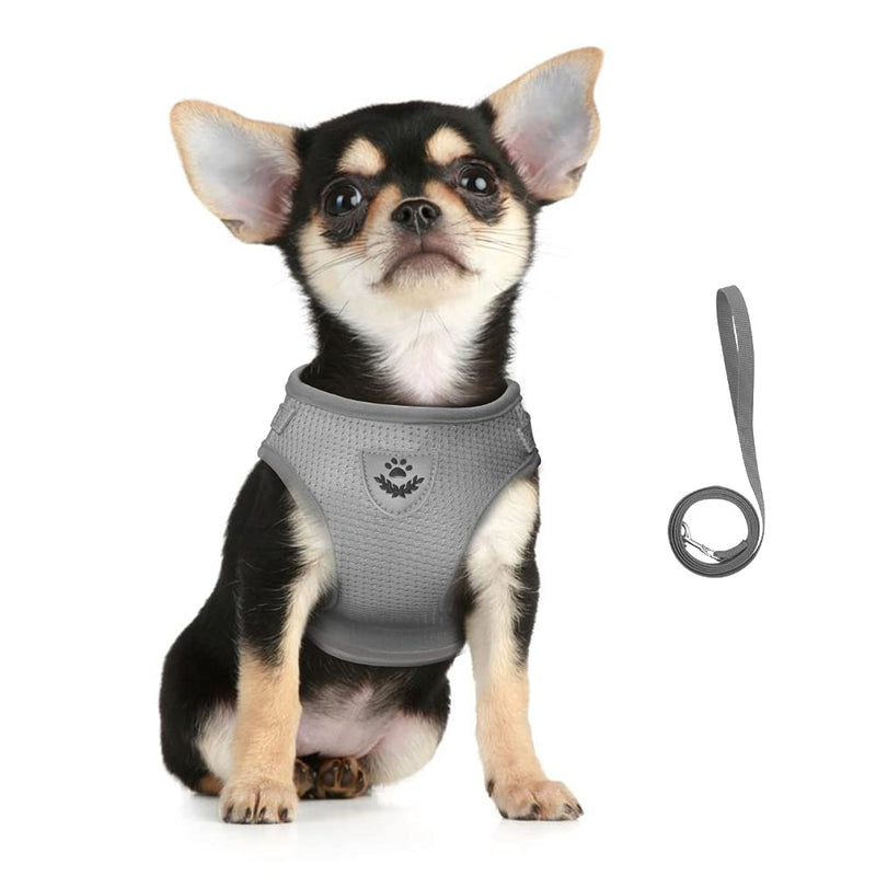 FEimaX Dog Harness and Leash Set for Walking, Soft Mesh Adjustable Easy Control Lightweight Cat Vest Harnesses with Reflective Strips, Escape Proof Small Dogs Cats Vests (Grey, X-Small) Grey - BeesActive Australia