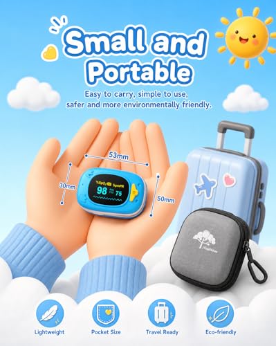 Healthtree JKS50A fingertip Pulse Oximeter with Small Finger Clip, SpO2 Blood Oxygen Monitor with OLED Display, Heart Rate Monitor, Portable O2 Saturation Tracker for Family Daily Health Monitoring Blue