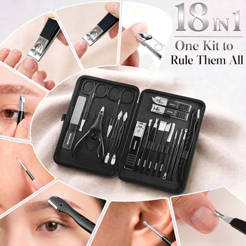 Leipple Manicure Kit Professional Nail Clipper Set-18 Pieces, Black
