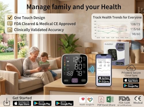 Upper Arm Blood Pressure Monitor for Home Use 17" Large & 21" XL Extra Large Cuff Big arm, Free APP Bluetooth Sync Apple Health Track Google Fit, Large Display Smart BP Machine for Seniors
