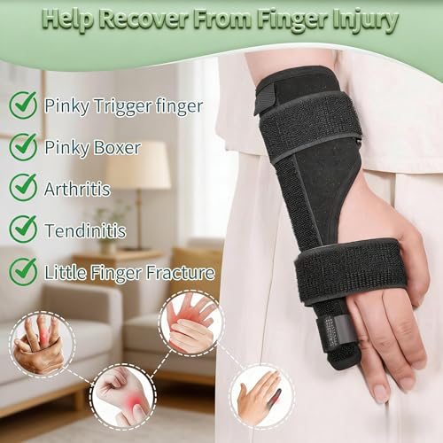 Adjustable Pinky Finger Splint, Breathable Little Finger Support Brace, Stabilizer Splint for Injury, Arthritis, Tendonitis Relief, Fit Left & Right Hand, Black