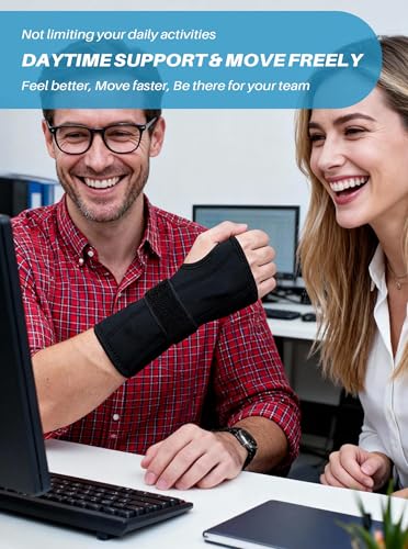 Carpal Tunnel Wrist Brace: Night Support Hand Brace for Women and Men - Wrist Splint Pain Relief Support for Tenosynovitis Tendonitis Arthritis Sprain Black Right Hand Black-Right Hand One Size
