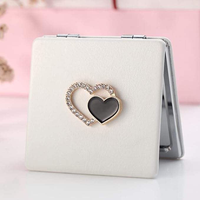 BESTOYARD Hand Mirror, Two-sided Cosmetic Mirror, Metal, PU, Nordic Style, Actress Mirror, Foldable, Square, Compact, Heart, Rhinestone, Gift for Girlfriend, Small, Easy to Carry, For Makeup -  Australia