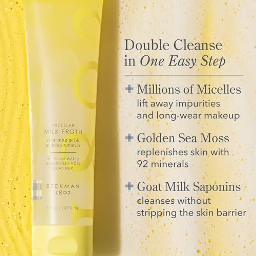 Beekman 1802 Micellar Milk Froth Face Wash, Fragrance Free, 5 fl oz 5 Fl Oz (Pack of 1)
