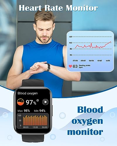 RUIMEN Smart Watches for Men Women, Bluetooth Calls, Fitness Tracker Black