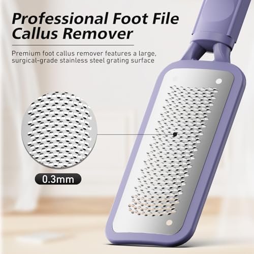 BALUCA Professional Foot File & Callus Remover - Stainless Steel Foot Rasp & Metal Feet Scrubber, Pedicure Tool for Hard Skin & Dead Skin Removal, Cracked Heel Repair for Baby Soft Feet (Purple) Purple