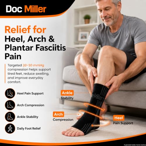 Doc Miller Plantar Fasciitis Compression Socks, 20-30mmHg, 1 Pair Green 2X-Large
