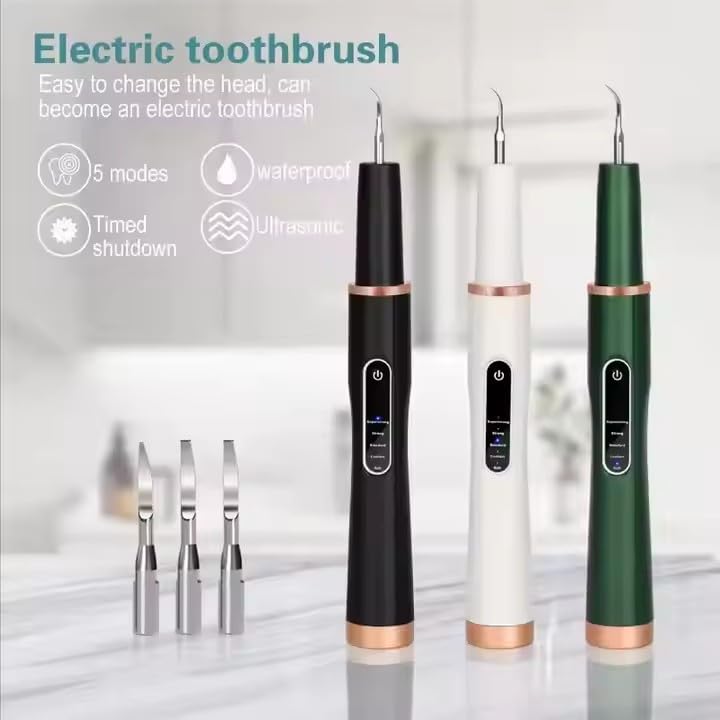 Ultrasonic Teeth Cleaner, Electric Plaque & Tartar Remover for Teeth, Professional Dental Cleaning Kit with Ultrasonic Scaler Tool for Dogs & Cats, with 3 Tips, USB Rechargeable Ultrasonic Cleaner Black
