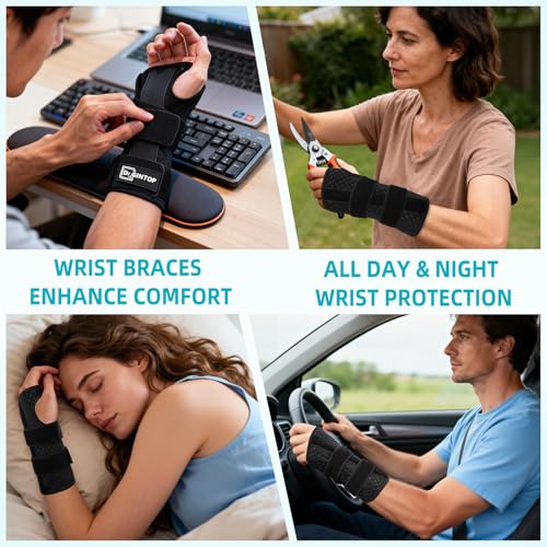 Carpal Tunnel Wrist Brace Night Support - Breathable Hand Brace Black-Right