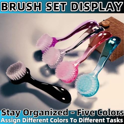 Soft Nail Dust Cleaning Brush 5Pcs Handle Grip Fingernail Brush Nail Dust Brush Manicure Pedicure Tools Women Men Home Salon（multicolor）