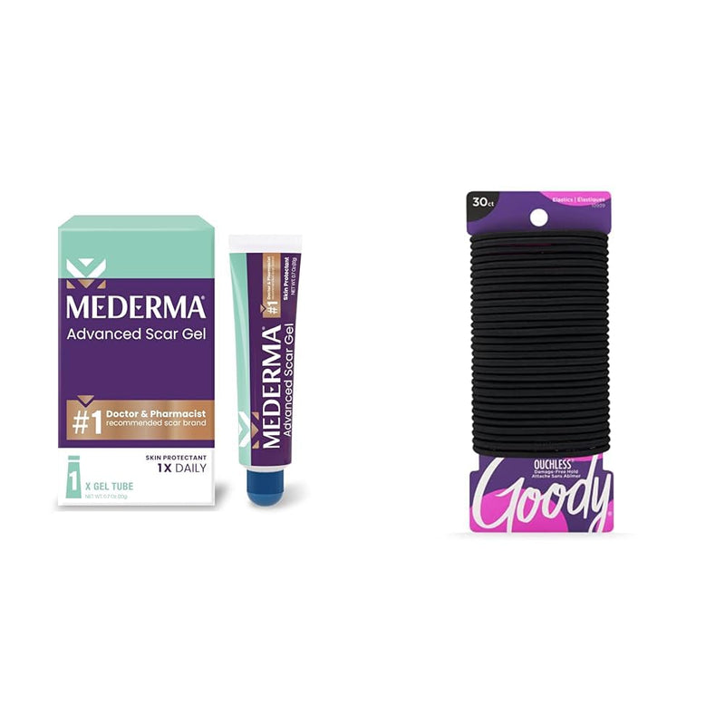 Mederma Scar Gel Reduces Acne, Burn, Surgery Scars, Goody 30 Count Black Ouchless Elastic Hair Ties