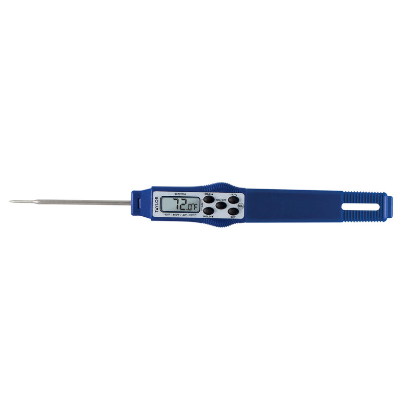 Taylor 9877FDA Compact Waterproof Digital Food Thermometer, 2.81 Inch Stem Length with FDA-Recommended 1.5mm Probe, NSF Certified, Blue