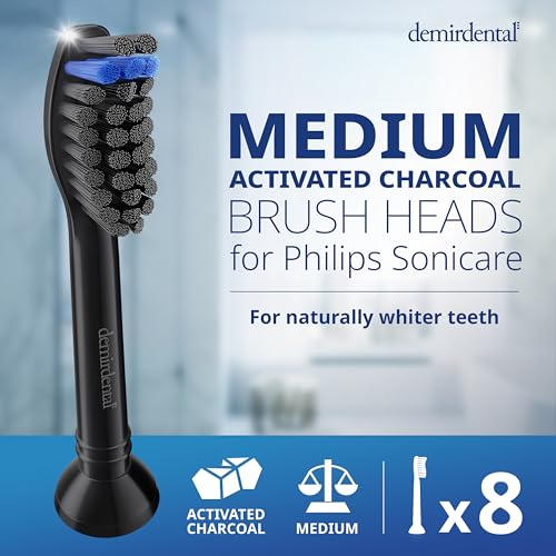 demirdental Active Charcoal Medium Replacement Brush Heads Compatible with Philips Sonicare – Black Toothbrush Heads for Natural & Precision Cleaning – Replaces HX9058MB – 8 Pack 8 Count (Pack of 1)