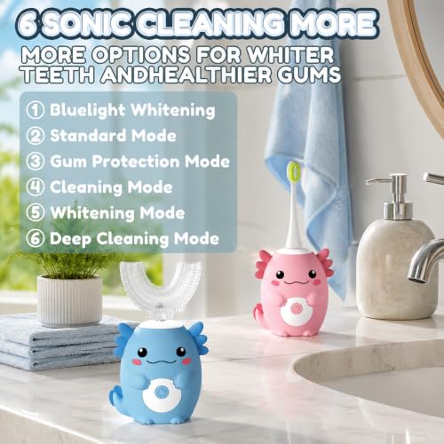 Kids Electric U Shaped Toothbrush,Axolotl Sonic Toothbrush-Age 2-15 Blue Blue Axolotl