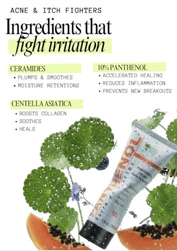 10% Panthenol Cream, Centella Asiatica + Ceramide Moisturizer – Intensive Skin Barrier Repair Cream Forte for Redness, Acne, Burns, Post-Procedure – Psoriasis & Irritation Care 3.4oz (Cream, 3.3 Oz) 3.3 Fl Oz (Pack of 1)
