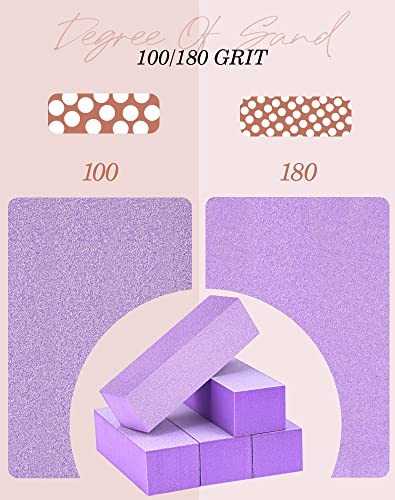 Maryton Nail Buffer Block, Medium/Fine Grit 100/180 Finishing Buffers for Acrylic Nails Gel Polish Nails, 3 Way Professional Pedicure Manicure Buffer Kits, 5 Count (Purple) Purple - 5ct - Finishing Buffer