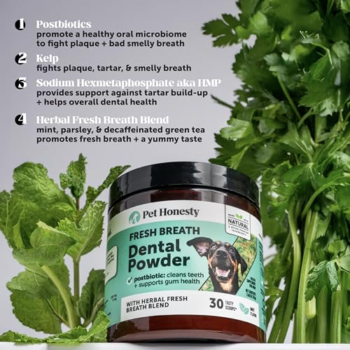 Pet Honesty Dog Dental Care Virtual Bundle – Breath Freshener Dental Powder for Large Dogs (60 Servings) + Brush Buddies Dental Sticks for Extra Small Dogs (40 Ct) – Teeth Cleaning, Plaque Support