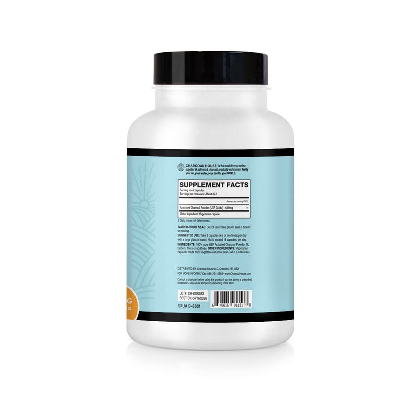 Activated Charcoal Capsules 125 Vegetarian Capsules 320mg - Vegan 100% Pure Coconut Shell Charcoal No Filler 300